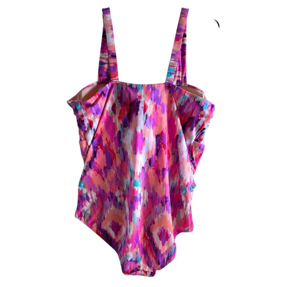 Swimsuits For All One Piece Swimsuit Abstract Pink Plus Beach Colorful 22 - Picture 3 of 12